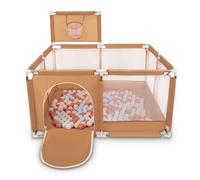 Selonis Parc Bébé Avec 100 Balles Plastiques Aire De Jeu Pliable Basket, Beige : Beige Pastel/Bleu Pastel/Saumon