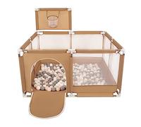 Selonis Parc Bébé Avec 100 Balles Plastiques Aire De Jeu Pliable Basket, Beige : Beige Pastel/Gris/Blanc