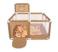Selonis Parc Bébé Avec 100 Balles Plastiques Aire De Jeu Pliable Basket, Beige : Jaune/Orange/Beige Pastel/Blanc