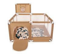 Selonis Parc Bébé Avec 100 Balles Plastiques Aire De Jeu Pliable Basket, Beige : Turquoise Foncé/Beige Pastel/Perle