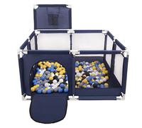 Selonis Parc Bébé Avec 100 Balles Plastiques Aire De Jeu Pliable Basket, Bleu:Noir/Blanc/Gris/Bleu/Jaune
