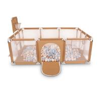 Selonis Parc Bébé Avec 100 Balles Plastiques Aire De Jeu Pliable Basket Football, Beige : Beige Pastel/Bleu Pastel/Blanc