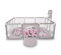 Selonis Parc Bébé Avec 100 Balles Plastiques Aire De Jeu Pliable Basket Football, Gris: Blanc/Gris/Rose Poudré