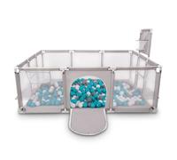 Selonis Parc Bébé Avec 100 Balles Plastiques Aire De Jeu Pliable Basket Football, Gris: Gris/Blanc/Transparent/Turquoise