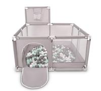 Selonis Parc Bébé Avec 100 Balles Plastiques Aire De Jeu Pliable Basket, Gris:Blanc/Gris/Menthe