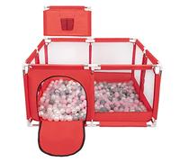 Selonis Parc Bébé Avec 100 Balles Plastiques Aire De Jeu Pliable Basket, Rouge:Perle/Gris/Transparent/Rose Poudré
