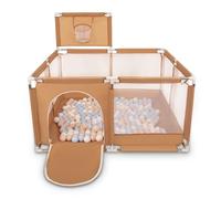 Selonis Parc Bébé Avec 200 Balles Plastiques Aire De Jeu Pliable Basket, Beige : Beige Pastel/Bleu Pastel/Blanc