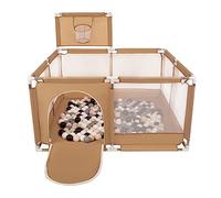 Selonis Parc Bébé Avec 200 Balles Plastiques Aire De Jeu Pliable Basket, Beige : Beige Pastel/Gris/Blanc/Noir
