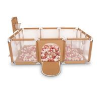 Selonis Parc Bébé Avec 200 Balles Plastiques Aire De Jeu Pliable Basket Football, Beige : Peige Pastel/Saumon/Blanc