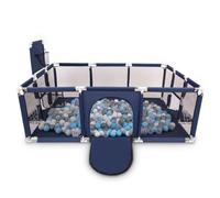 Selonis Parc Bébé Avec 200 Balles Plastiques Aire De Jeu Pliable Basket Football, Bleu Foncé:Gris/Blanc/Transparent/Babyblue