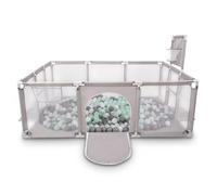 Selonis Parc Bébé Avec 200 Balles Plastiques Aire De Jeu Pliable Basket Football, Gris: Blanc/Gris/Menthe