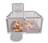 Selonis Parc Bébé Avec 200 Balles Plastiques Aire De Jeu Pliable Basket, Gris:Jaune/Blanc/Gris/Orange