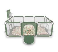 Selonis Parc Bébé Avec 400 Balles Plastiques Aire De Jeu Pliable Basket Football, Vert : Beige Pastel/Blanc/Menthe