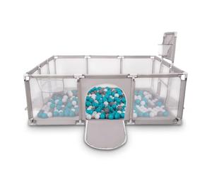 Selonis Parc Bébé Avec 900 Balles Plastiques Aire De Jeu Pliable Basket Football, Gris: Gris/Blanc/Transparent/Turquoise