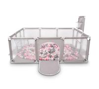 Selonis Parc Bébé Avec 900 Balles Plastiques Aire De Jeu Pliable Basket Football, Gris: Perle/Gris/Transparent/Rose Poudré