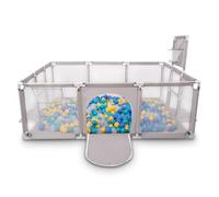 Selonis Parc Bébé Avec 900 Balles Plastiques Aire De Jeu Pliable Basket Football, Gris: Turquoise/Bleu/Jaune/Transparent