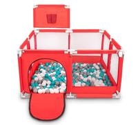 Selonis Parc Bébé Avec 900 Balles Plastiques Aire De Jeu Pliable Basket, Rouge:Gris/Blanc/Turquoise