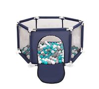 Selonis Parc Bébé Hexagonal Pliable Avec 100 Balles Plastiques, Bleu:Girs/Blanc/Turquoise