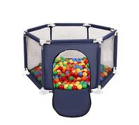 Selonis Parc Bébé Hexagonal Pliable Avec 100 Balles Plastiques, Bleu:Jaune/Vert/Bleu/Rouge/Orange