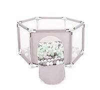 Selonis Parc Bébé Hexagonal Pliable Avec 100 Balles Plastiques, Gris:Blanc/Gris/Mentha