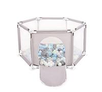 Selonis Parc Bébé Hexagonal Pliable Avec 100 Balles Plastiques, Gris:Perle/Gris/Transparent/Babyblue/Mentha