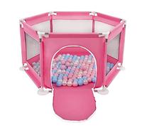 Selonis Parc Bébé Hexagonal Pliable Avec 100 Balles Plastiques, Rose:Babyblue/Rose Poudré/Perle