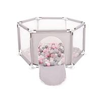 Selonis Parc Bébé Hexagonal Pliable Avec 200 Balles Plastiques, Gris:Perle/Gris/Transparent/Rose Poudré