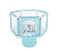 Selonis Parc Bébé Hexagonal Pliable Avec 200 Balles Plastiques, Mentha:Perle/Gris/Transparent/Babyblue/Mentha