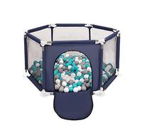 Selonis Parc Bébé Hexagonal Pliable Avec 400 Balles Plastiques, Bleu:Girs/Blanc/Turquoise