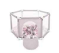 Selonis Parc Bébé Hexagonal Pliable Avec 400 Balles Plastiques, Gris:Perle/Gris/Transparent/Rose Poudré