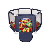 Selonis Parc Bébé Hexagonal Pliable Avec 900 Balles Plastiques, Bleu:Jaune/Vert/Bleu/Rouge/Orange