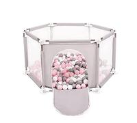 Selonis Parc Bébé Hexagonal Pliable Avec 900 Balles Plastiques, Gris:Blanc/Gris/Rose Poudré