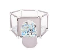 Selonis Parc Bébé Hexagonal Pliable Avec 900 Balles Plastiques, Gris:Perle/Gris/Transparent/Babyblue/Mentha