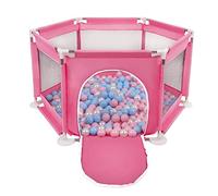 Selonis Parc Bébé Hexagonal Pliable Avec 900 Balles Plastiques, Rose:Babyblue/Rose Poudré/Perle