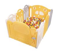 Selonis Parc Bébé Pliable Avec Balles Colorées 6+2 Panneau/100 Balles Pour Enfants, Blanc-Jaune:Jaune/Blanc/Gris/Orange
