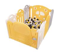 Selonis Parc Bébé Pliable Avec Balles Colorées 6+2 Panneau/100 Balles Pour Enfants, Blanc-Jaune:Noir/Perle/Jaune/Transparent