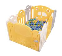 Selonis Parc Bébé Pliable Avec Balles Colorées 6+2 Panneau/100 Balles Pour Enfants, Blanc-Jaune:Turquoise/Bleu/Jaune/Transparent