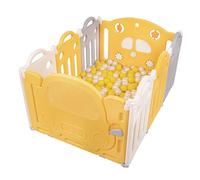 Selonis Parc Bébé Pliable Avec Balles Colorées 6+2 Panneau/200 Balles Pour Enfants, Blanc-Jaune:Jaune/Perle