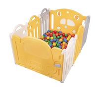 Selonis Parc Bébé Pliable Avec Balles Colorées 6+2 Panneau/200 Balles Pour Enfants, Blanc-Jaune:Jaune/Vert/Bleu/Rouge/Orange