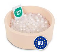 SELONIS Piscine À Balles 90X30cm/200 Balles Ronde en Mousse pour Bébé Enfant, Beige: Perle/Transparent