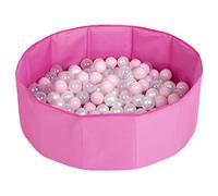 SELONIS Piscine À Balles Multicolores Piscine Pliable 100 Balles pour Les Enfant, Rose: Rose Poudré/Perle/Transparent