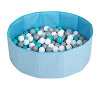 SELONIS Piscine À Balles Multicolores Piscine Pliable 300 Balles pour Les Enfant, Bleu: Blanc/Gris/Turquoise