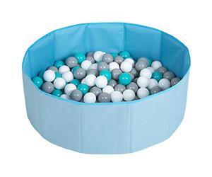 SELONIS Piscine À Balles Multicolores Piscine Pliable 300 Balles pour Les Enfant, Bleu: Blanc/Gris/Turquoise