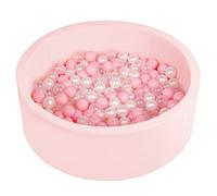 SELONIS Piscine À Balles Ronde en Mousse 90X30cm/200 Balles pour Bébé Enfant, Rose: Rose Poudré/Perle/Transparent