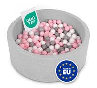 SELONIS Piscine À Balles Ronde en Mousse 90X30cm/300 Balles pour Bébé Enfant, Gris Clair: Blanc-Gris-Rose Poudré