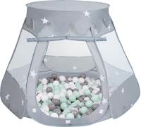 Selonis Play Tent 105X90cm/100 balles Castle House Pop Up Ballpit Plastic Balls for Kids, Grey:White/Grey/Mint