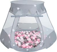 Selonis Play Tent 105X90cm/100 balles Castle House Pop Up Ballpit Plastic Balls for Kids, Grey:White/Grey/Powder Pink