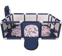 Selonis Playpen Grande aire de jeu avec 900 balles Parc pour enfants, bleu foncé : perle/gris/transparent/rose poudré
