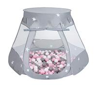 Selonis Tente 105X90cm/100 Balles Balles Château avec Les Balles Plastiques Piscine À Balles pour Enfants, Gris:Blanco/Gris/Rose Poudré