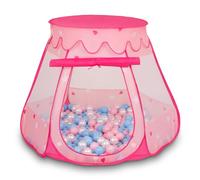 Selonis Tente 105X90cm/100 Balles Château avec Les Balles Plastiques Piscine À Balles pour Enfants, Rose: Babyblue-Rose Poudré-Perle